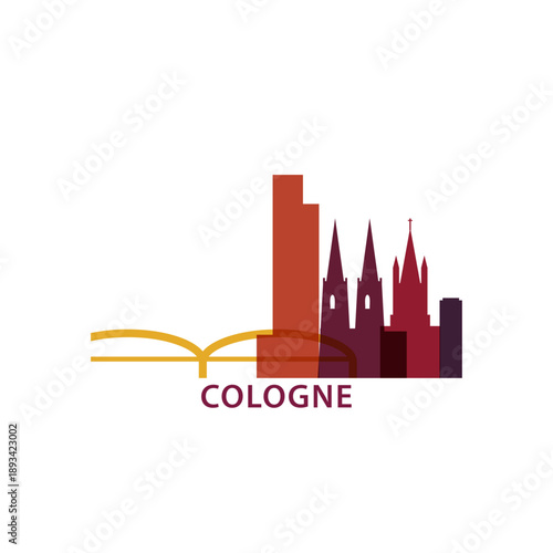 Cologne logo, clip art with cityscape, skyline, panorama, sightseeing. Vector flat isolated illustration. Germany city image with landmarks and buildings