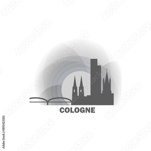 Cologne logo, clip art with cityscape, skyline, panorama, sightseeing. Vector flat isolated illustration. Germany city image with landmarks and buildings