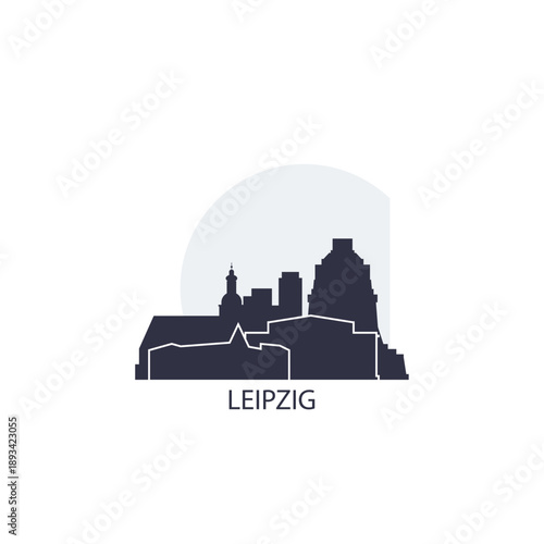 Leipzig logo, clip art with cityscape, skyline, panorama, sightseeing. Vector flat isolated illustration. Germany city image with landmarks and buildings