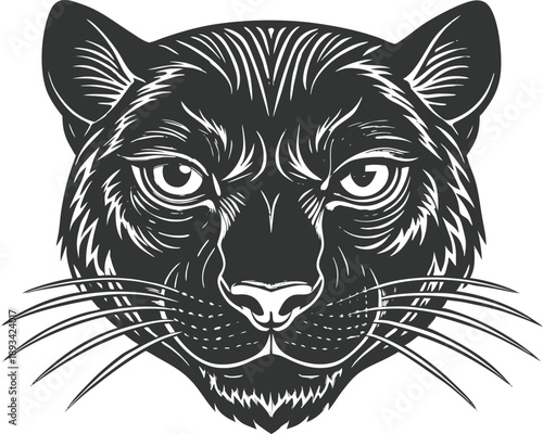 Majestic and powerful black panther head illustration with an intense and captivating gaze