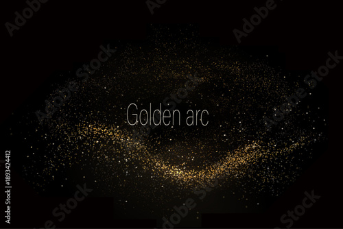 An isolated design element, a golden arc made of chaotic fine tinsel.