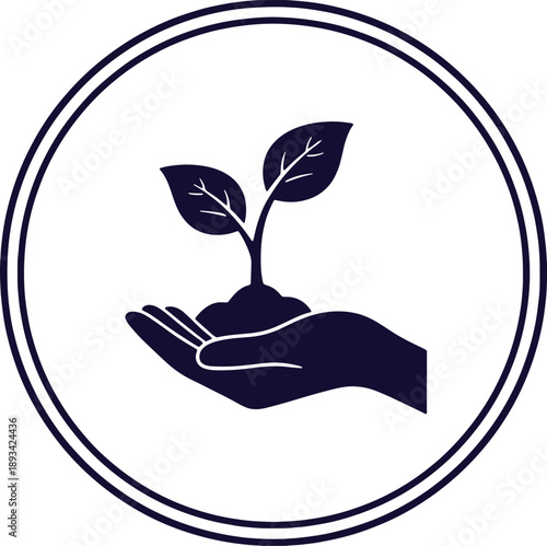 Hand Holding Small Growing Plant Icon - Concept for Growth, Sustainability, and Environmental Protection (Vector Illustration)