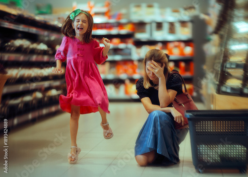 Photography Mom Stressed Out by Her Screaming Child in the Supermarket
