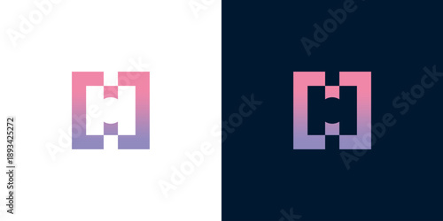 Modern abstract geometric logo design with gradient colors on white and dark backgrounds