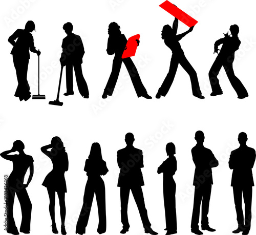 black and white vector silhouettes of people for clipping