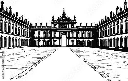 Palace of Versailles Outline Vector Illustration Minimal Monochrome Line Art