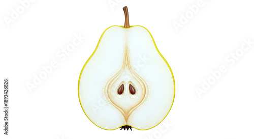 Cross-section of a ripe pear with seeds visible