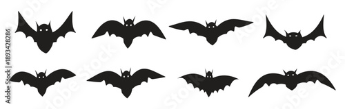 set of black halloween bat silhouettes vector hand drawn
