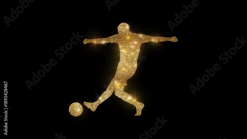 Luxury man playing soccer with golden glitter, alpha channel