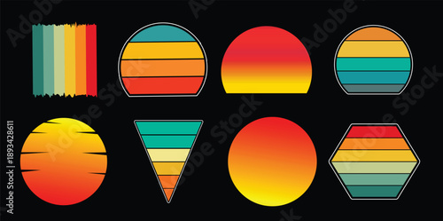set of retro vintage sunset illustrations vector background