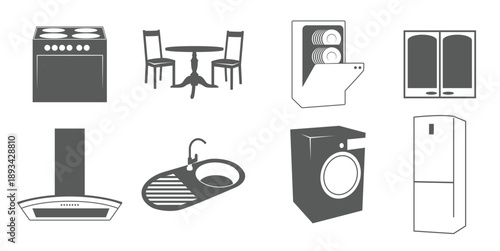  set of silhouette icons on a theme equipment and furniture
