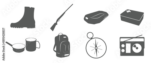  set of silhouette icons on a theme subjects for tourism and 