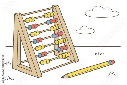Educational abacus illustration with pencil vector