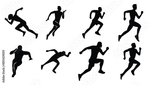set of silhouettes of running athletes