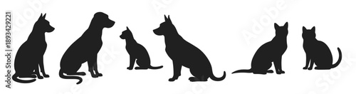 silhouette of various pets including dogs cats and fish on