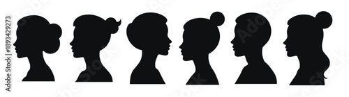 silhouette profiles of six diverse women with different