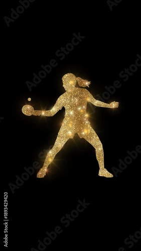 Luxury woman playing table tennis with golden glitter, alpha channel
