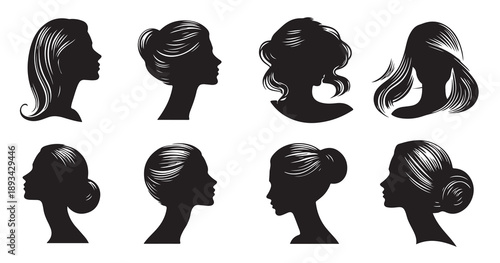 silhouettes of womans head in set