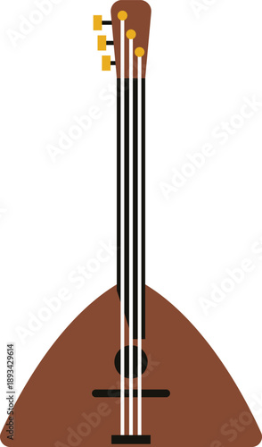A vector illustration of a balalaika, a traditional Russian stringed instrument with a triangular body, three strings, and a long fretted neck, commonly used in folk and classical music.