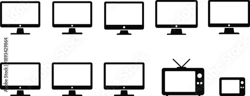 Computer Monitor And Television Icon Set Showing Desktop Screen And TV Display Devices In Minimal Black Silhouette Style