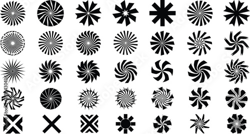 Abstract radial geometric shapes set with circular starburst pinwheel and sunburst designs