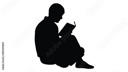 a person sitting and reading a book depicted in a striking silhouette