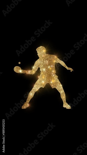 Luxury man playing table tennis with golden glitter, alpha channel