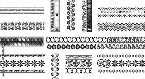 Decorative vintage border ornament collection with classical greek patterns floral and swirl dividers