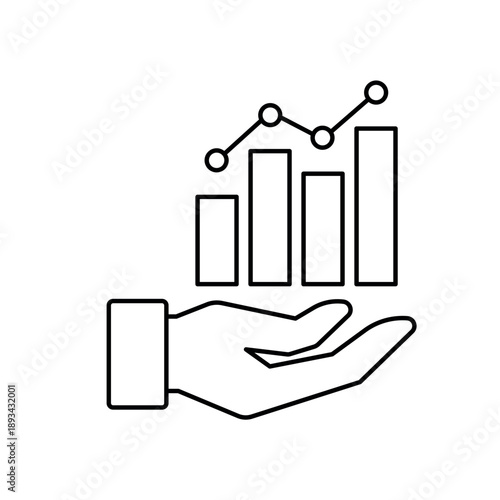 Simple Data Analytics icon with hand and bar chart for social media, app, and web design. Vector illustration, Eps 10.