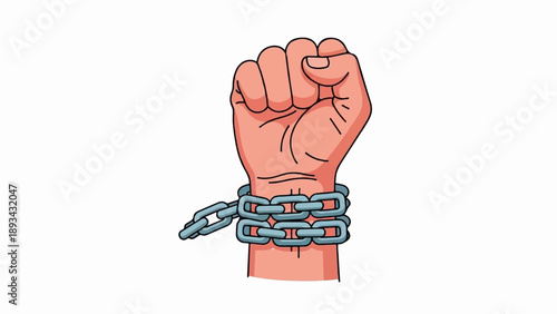 Cartoon fist clenched with chains wrapped around wrist