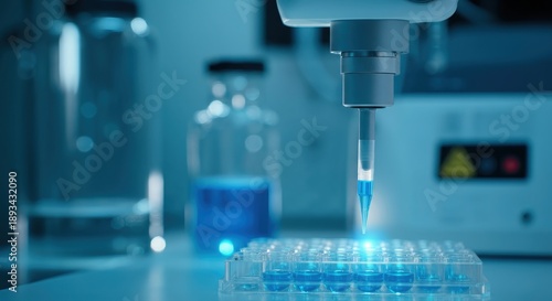 Robotic arm dispensing liquid in a lab