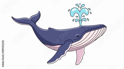Blue whale spouting water, a cartoon illustration