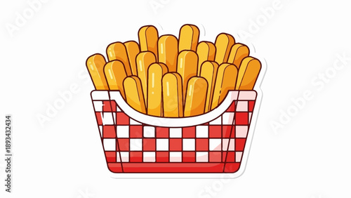 Basket of golden french fries with red and white checkered lining