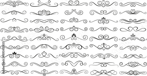 Decorative vintage flourishes set with ornamental scroll dividers and calligraphic line elements