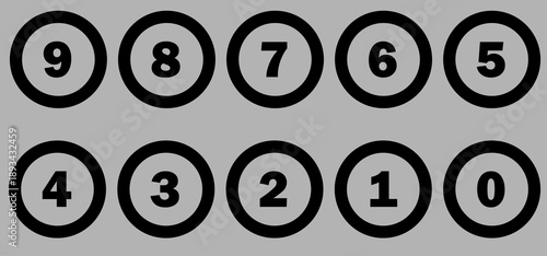 simple coloring and black numbers icon with coloring outline circle. from 0 to 9. vector illustration