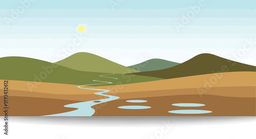 Serene landscape with winding river and mountains