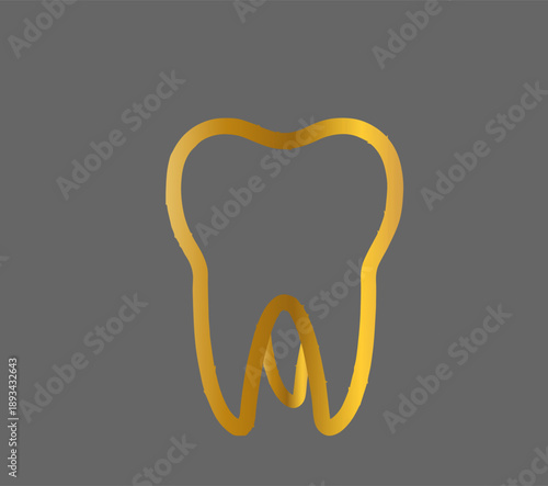 a gold tooth on a black background, an icon, a contour