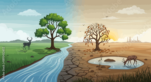 Climate Change Illustration Showing Environmental Impact