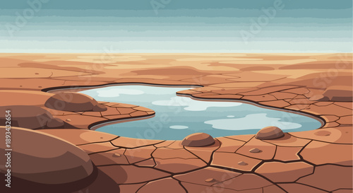 Desert Oasis: Witness the stark beauty of a desert scene, a small lake mirrors the vast sky, a place of peace.