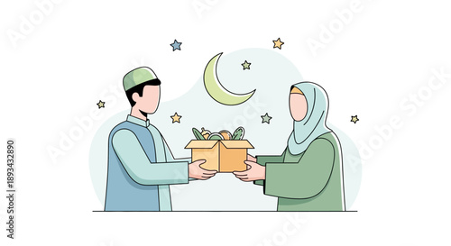 Man and woman exchanging a gift.