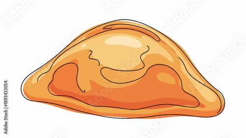 Cartoonish triangular pastry with orange and yellow shading, outlined in black