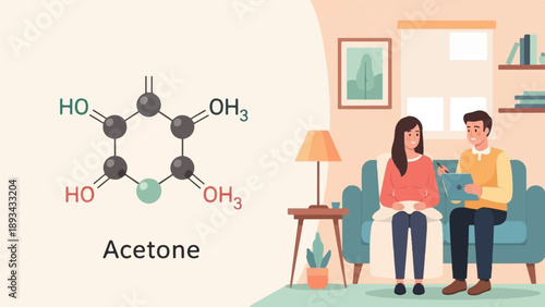 Chemical structure diagram and therapy session illustration