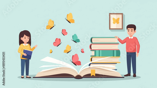 Children discover knowledge and imagination through books and butterflies