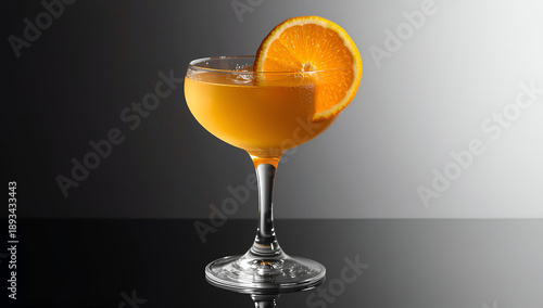 Elegant Orange Cocktail in Coupe Glass with Orange Slice on Gray Background
