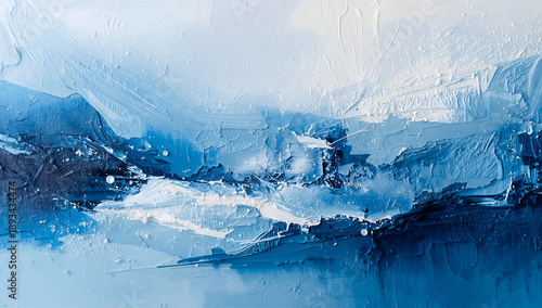 Abstract Blue Ice Painting Textured Art with Cool Tones and White Highlights for Modern Decor