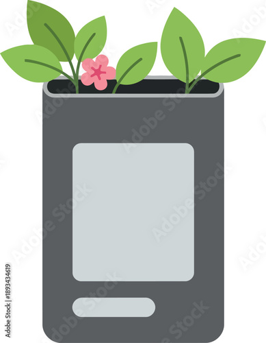 Eco-Friendly Digital Tablet with Green Plants and Flower, Sustainable Technology Concept Illustration