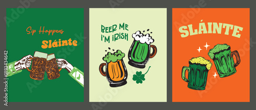 St Patrick's Day Sláinte Beer Cheers Irish Pub Retro Design