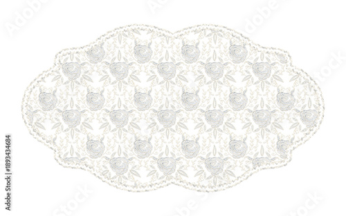 Beautiful floral lace label badge shape vintage element ornament, off white color, isolated with transparent background.