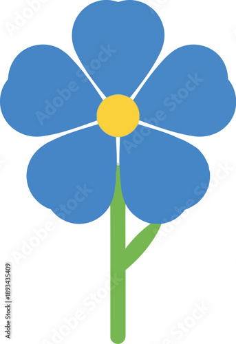 Minimalist Blue Forget-Me-Not Flower Icon Isolated on White Background, Flat Vector Illustration