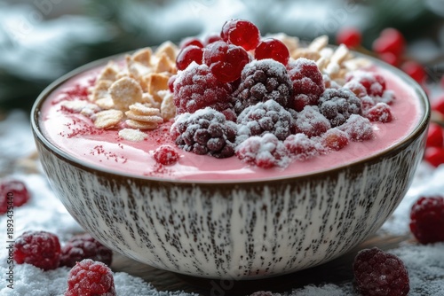 Bowl of granola with cranberries and nuts.